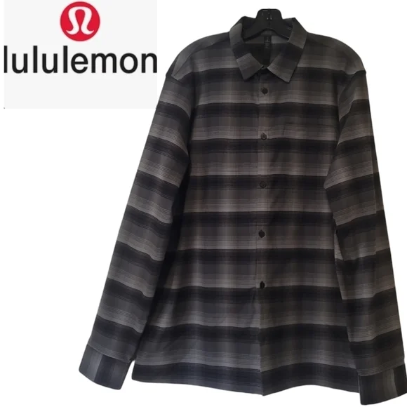 LULULEMON Masons Peak Flannel Size X-Large Shade Plaid Black Battleship like new - Picture 2 of 10